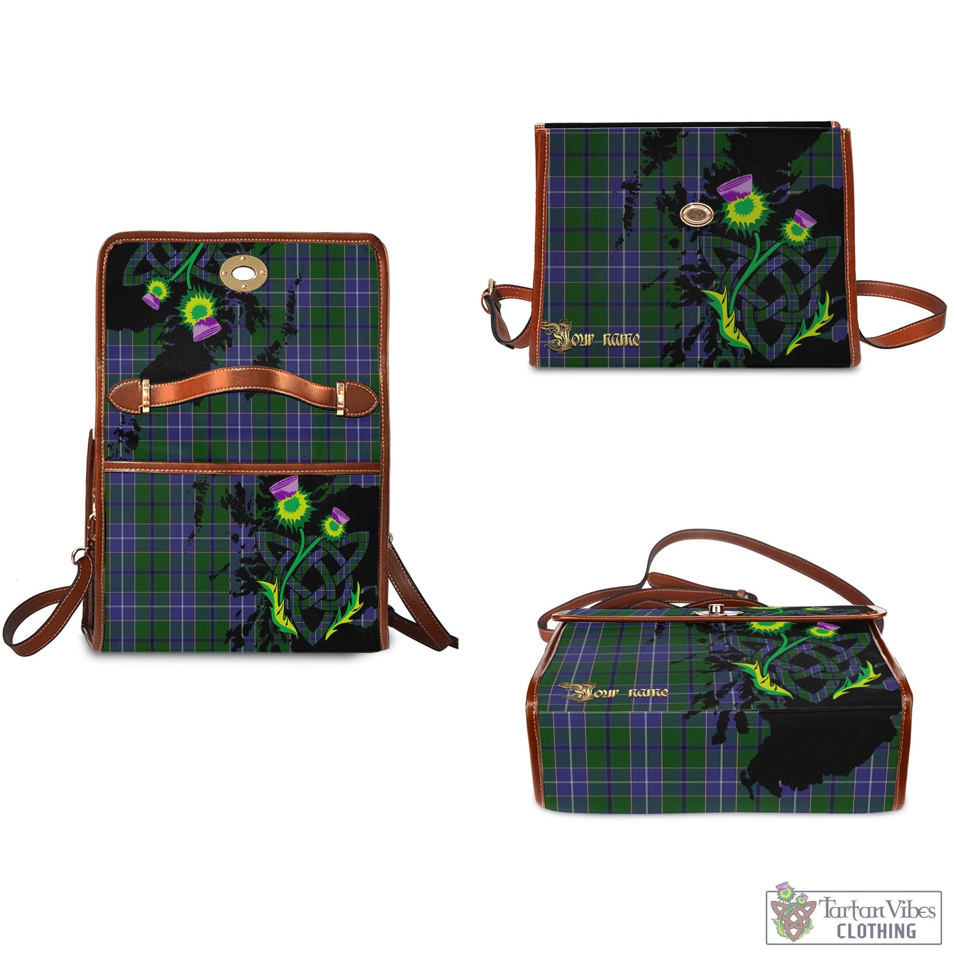 Tartan Vibes Clothing Wishart Hunting Tartan Waterproof Canvas Bag with Scotland Map and Thistle Celtic Accents