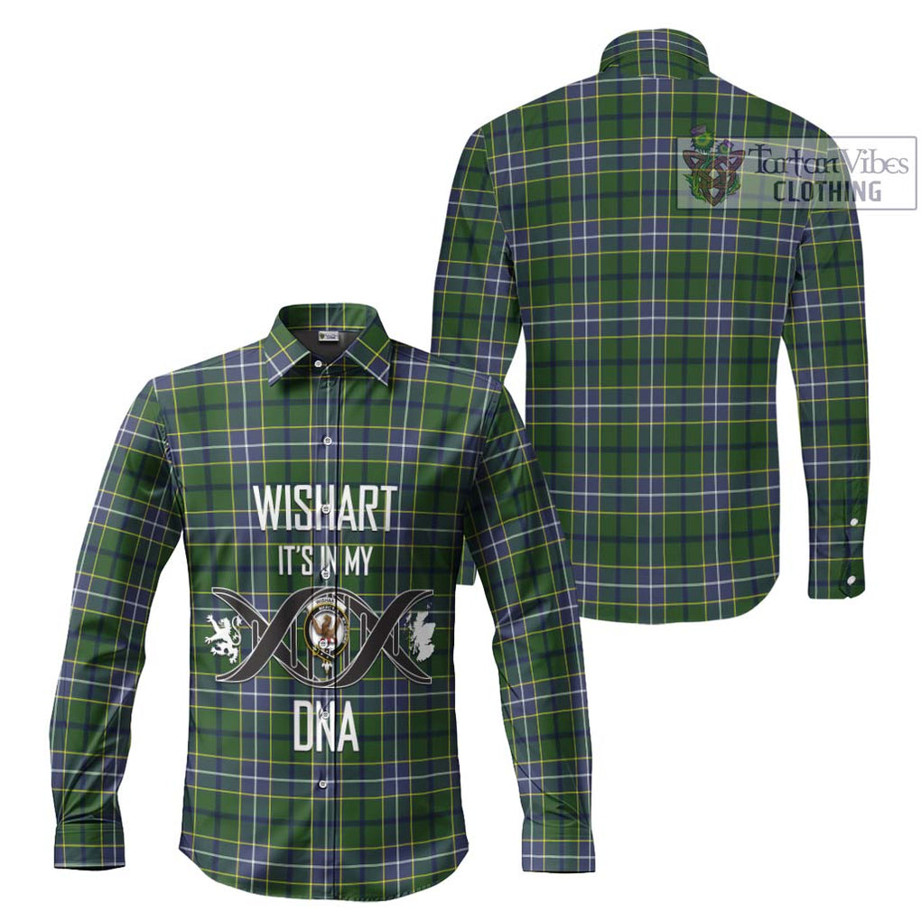 Wishart Hunting Modern Tartan Long Sleeve Button Shirt with Family Crest DNA In Me Style Men's Shirt - Tartanvibesclothing Shop