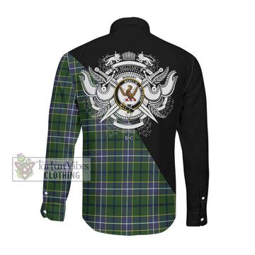 Wishart Hunting Modern Tartan Long Sleeve Button Shirt with Family Crest and Military Logo Style Men's Shirt - Tartanvibesclothing Shop