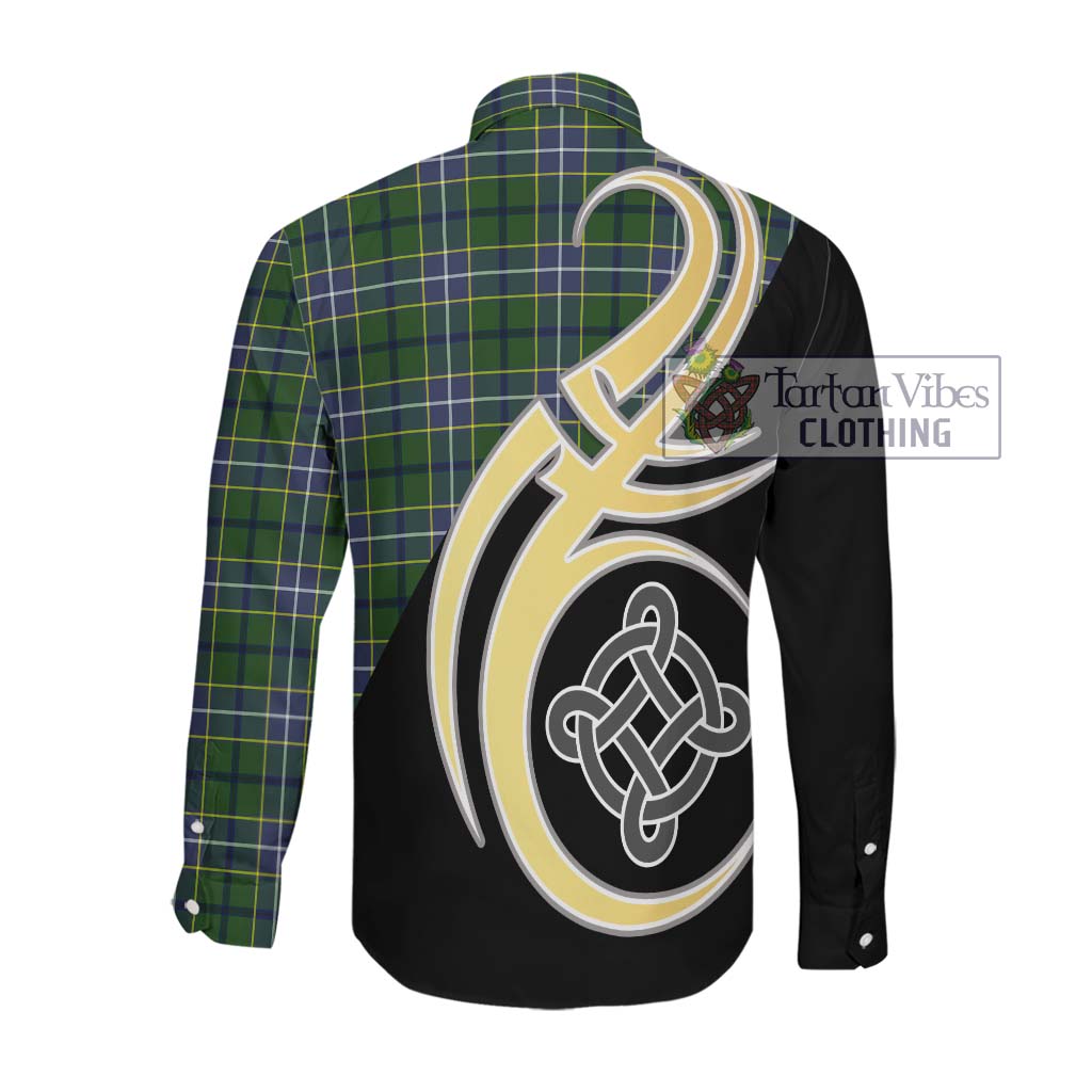 Wishart Hunting Modern Tartan Long Sleeve Button Shirt with Family Crest and Celtic Symbol Style Men's Shirt - Tartan Vibes Clothing