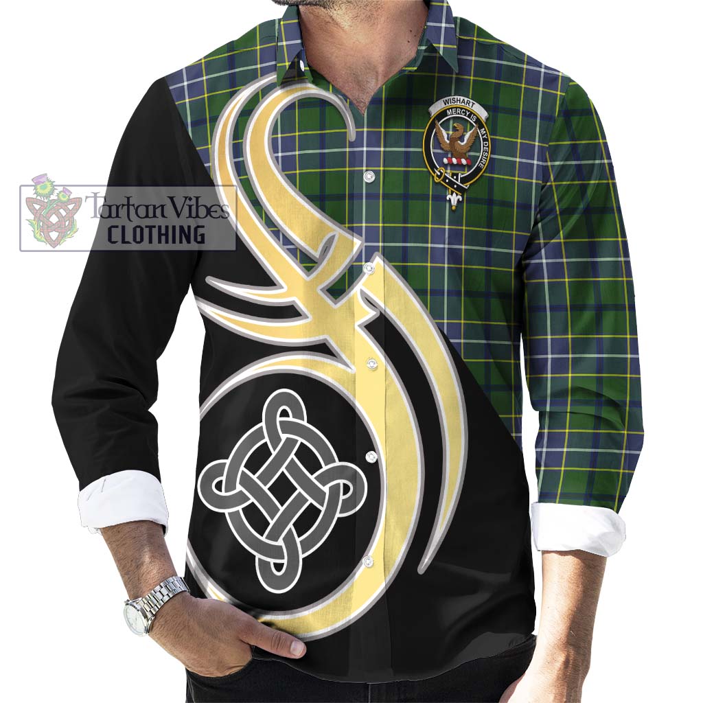 Wishart Hunting Modern Tartan Long Sleeve Button Shirt with Family Crest and Celtic Symbol Style - Tartan Vibes Clothing