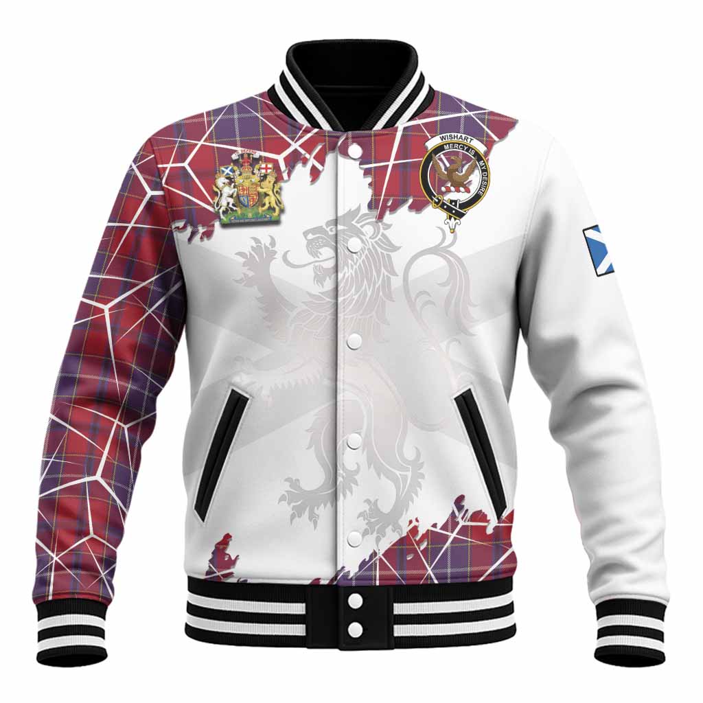 Wishart Tartan Baseball Jacket with Family Crest and Lion Rampant Grunge Style