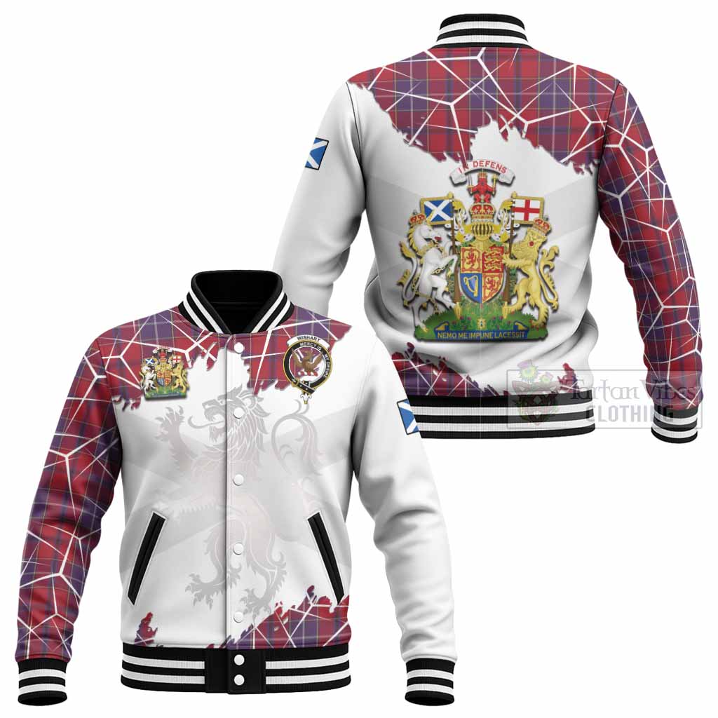 Wishart Tartan Baseball Jacket with Family Crest and Lion Rampant Grunge Style