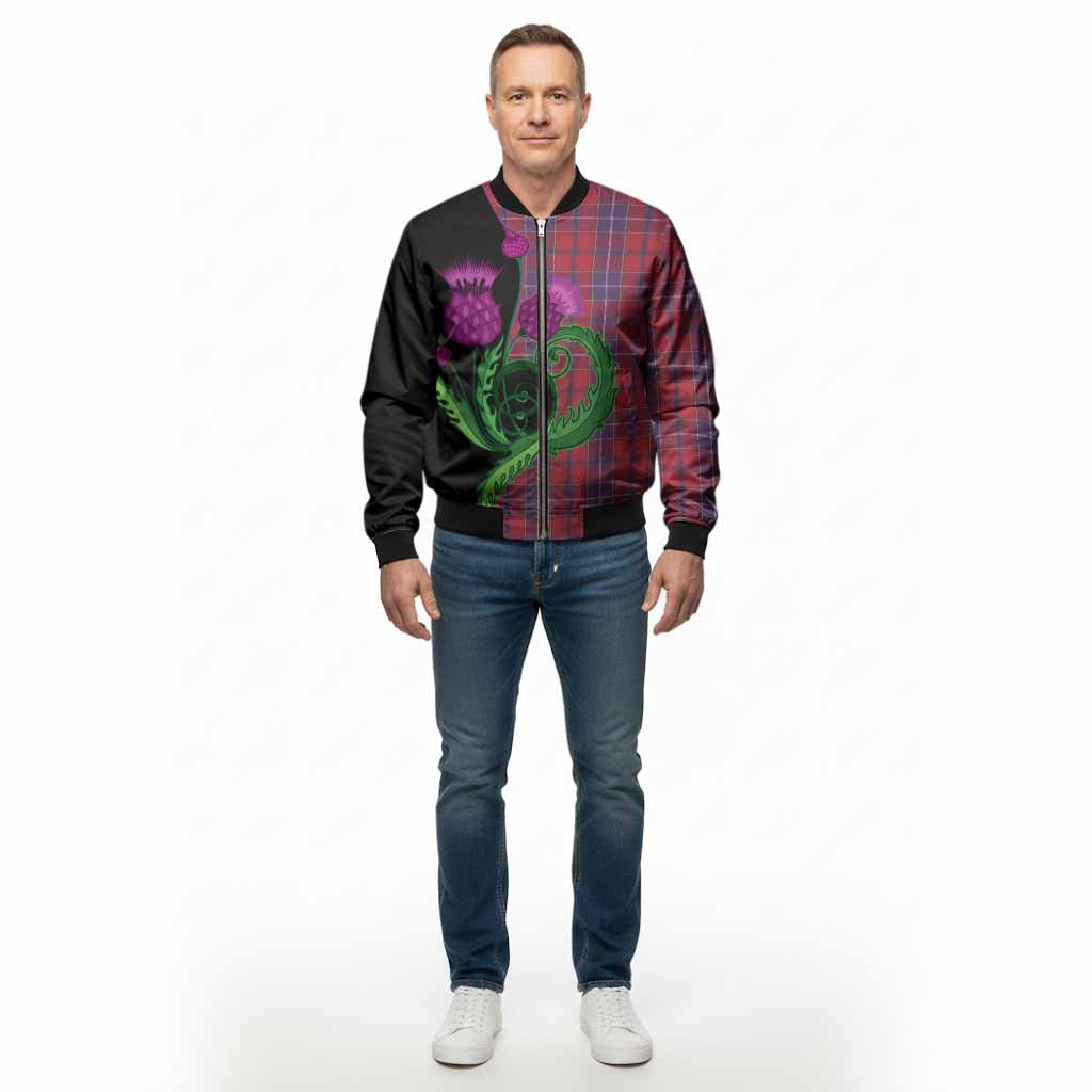 Wishart Tartan Bomber Jacket Traditional Scottish Thistle
