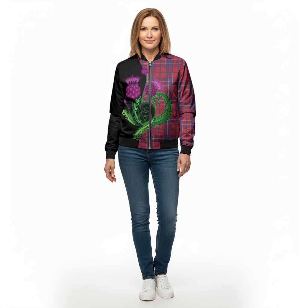 Wishart Tartan Bomber Jacket Traditional Scottish Thistle