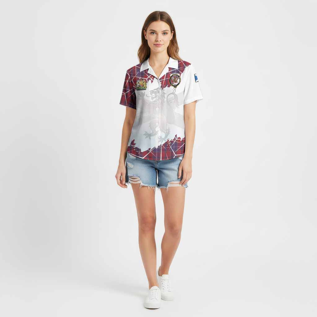 Wishart Tartan Cotton Hawaiian Shirt with Family Crest and Lion Rampant Grunge Style