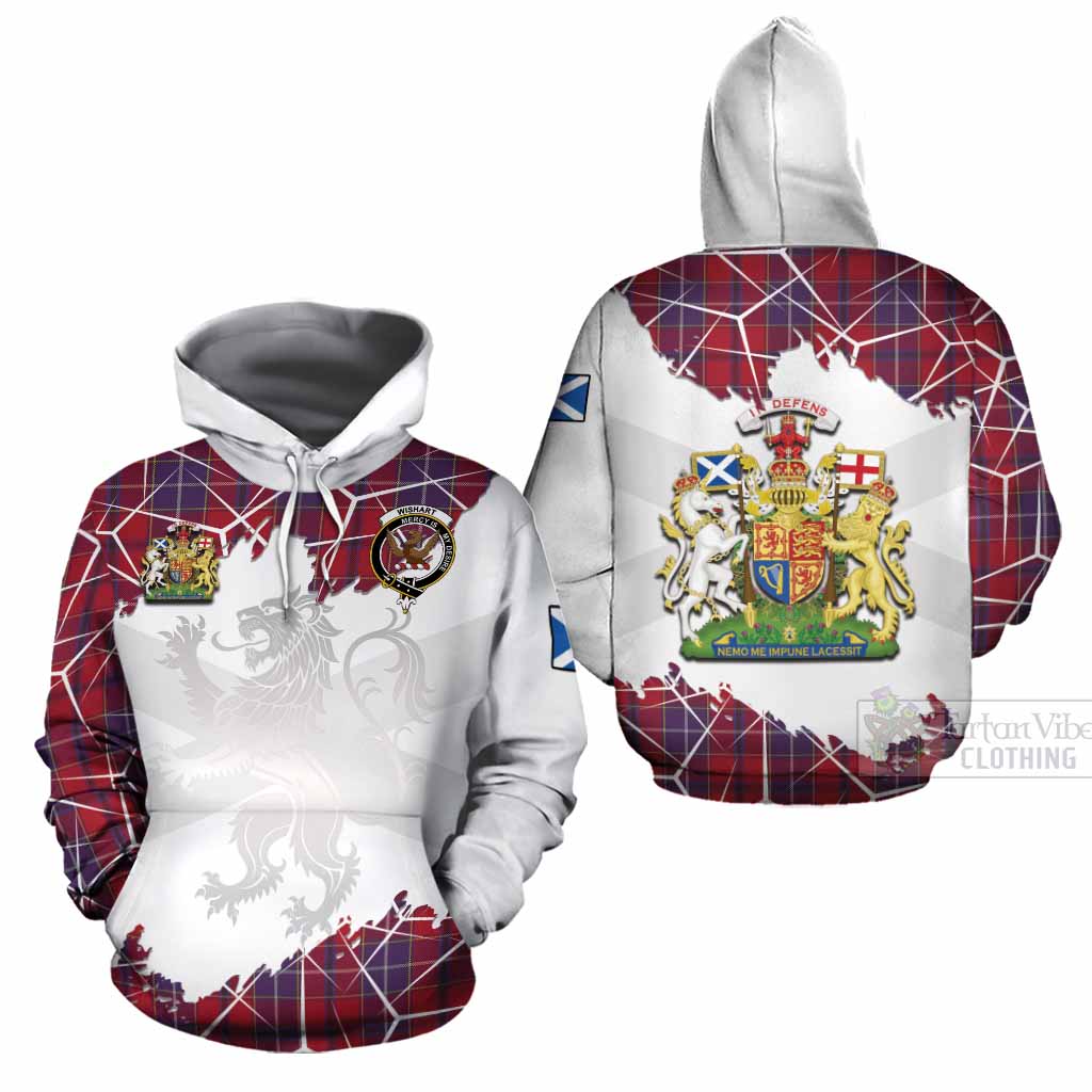Wishart Tartan Cotton Hoodie with Family Crest and Lion Rampant Grunge Style
