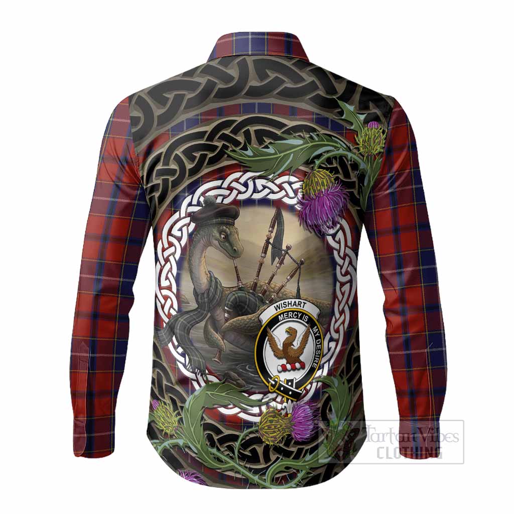 Wishart Tartan Crest Bagpipe Nessie Long Sleeve Button Shirts Scottish Loch Ness Monster Celtic Thistle