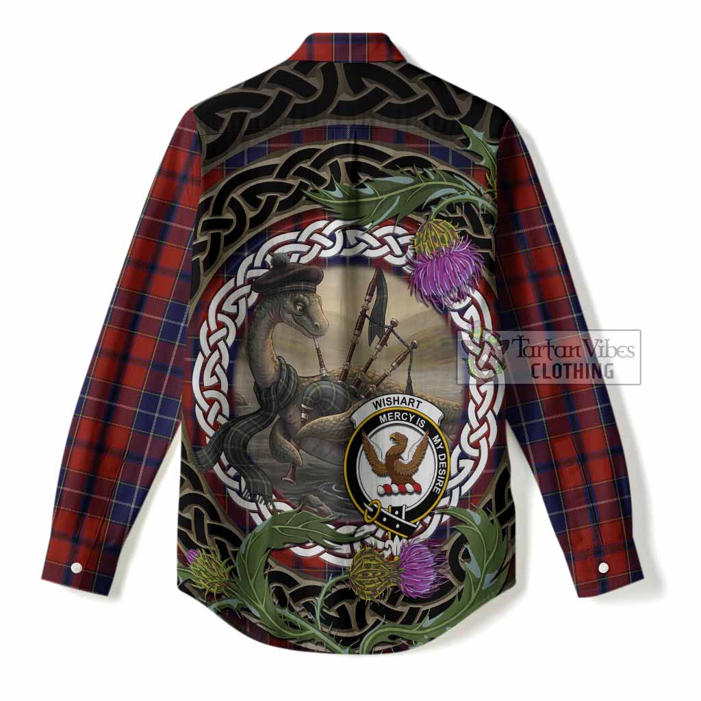 Wishart Tartan Crest Bagpipe Nessie Women Casual Shirt Scottish Loch Ness Monster Celtic Thistle