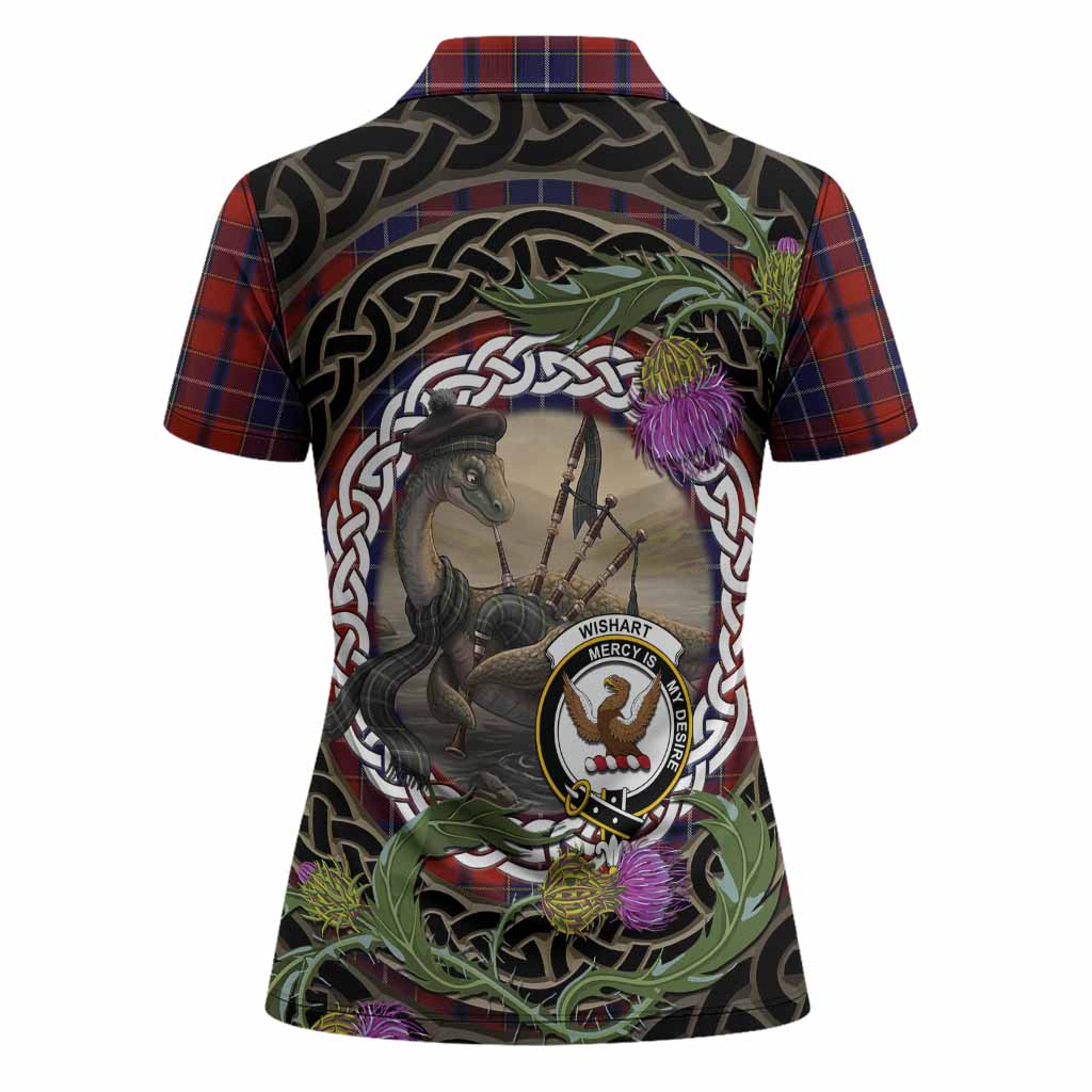 Wishart Tartan Crest Bagpipe Nessie Women Polo Shirt Scottish Loch Ness Monster Celtic Thistle