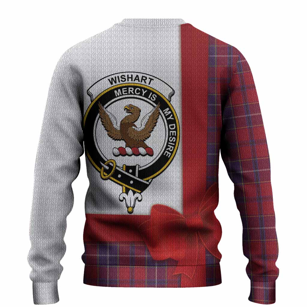 Wishart Tartan Crest Christmas Christmas Ugly Sweater Highland Cow Bagpipes Coquette Bow Style
