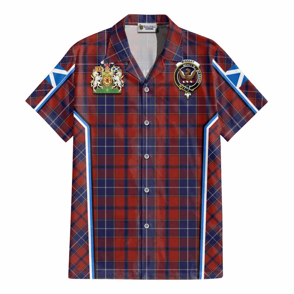 Wishart Tartan Crest Cotton Hawaiian Shirt Scotland Coat of Arm Flag Style - Tartan Vibes Clothing