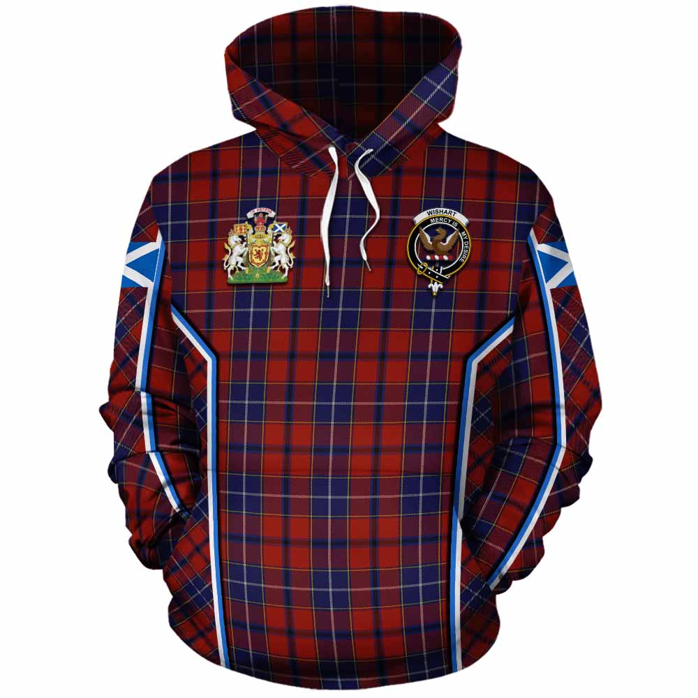 Wishart Tartan Crest Cotton Hoodie Scotland Coat of Arm Flag Style - Tartan Vibes Clothing