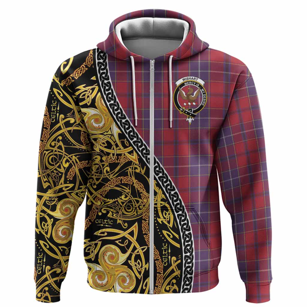 Wishart Tartan Crest Hoodie Celtic Knot and Triple Trickle Spiral Symbols