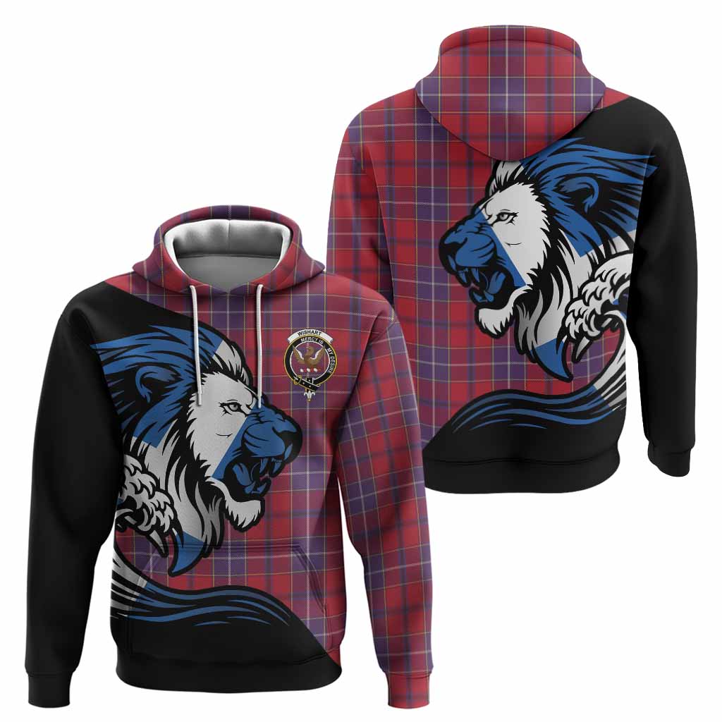 Wishart Tartan Crest Hoodie Scottish Golden Lions Wave Flow