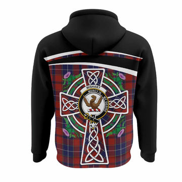 Wishart Tartan Crest Hoodie Scottish Thistle Celtic Cross Alba Gu Brath