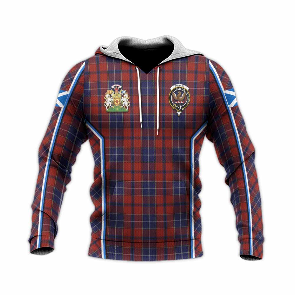Wishart Tartan Crest Knitted Hoodie Scotland Coat of Arm Flag Style - Tartan Vibes Clothing