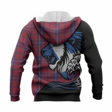 Wishart Tartan Crest Knitted Hoodie Scottish Golden Lions Wave Flow