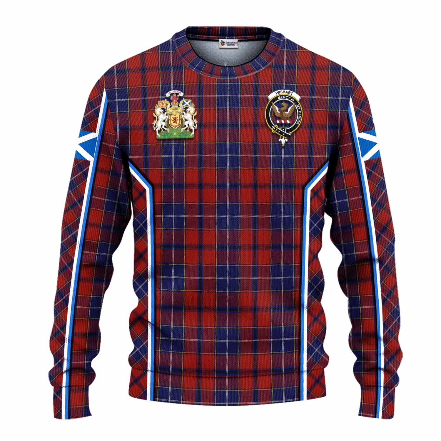 Wishart Tartan Crest Knitted Sweater Scotland Coat of Arm Flag Style - Tartan Vibes Clothing