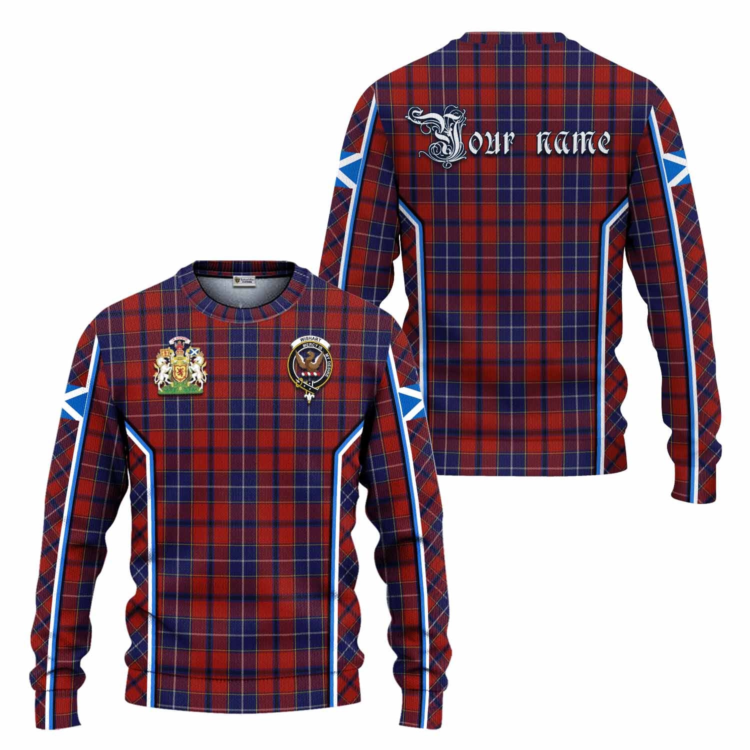 Wishart Tartan Crest Knitted Sweater Scotland Coat of Arm Flag Style - Tartan Vibes Clothing
