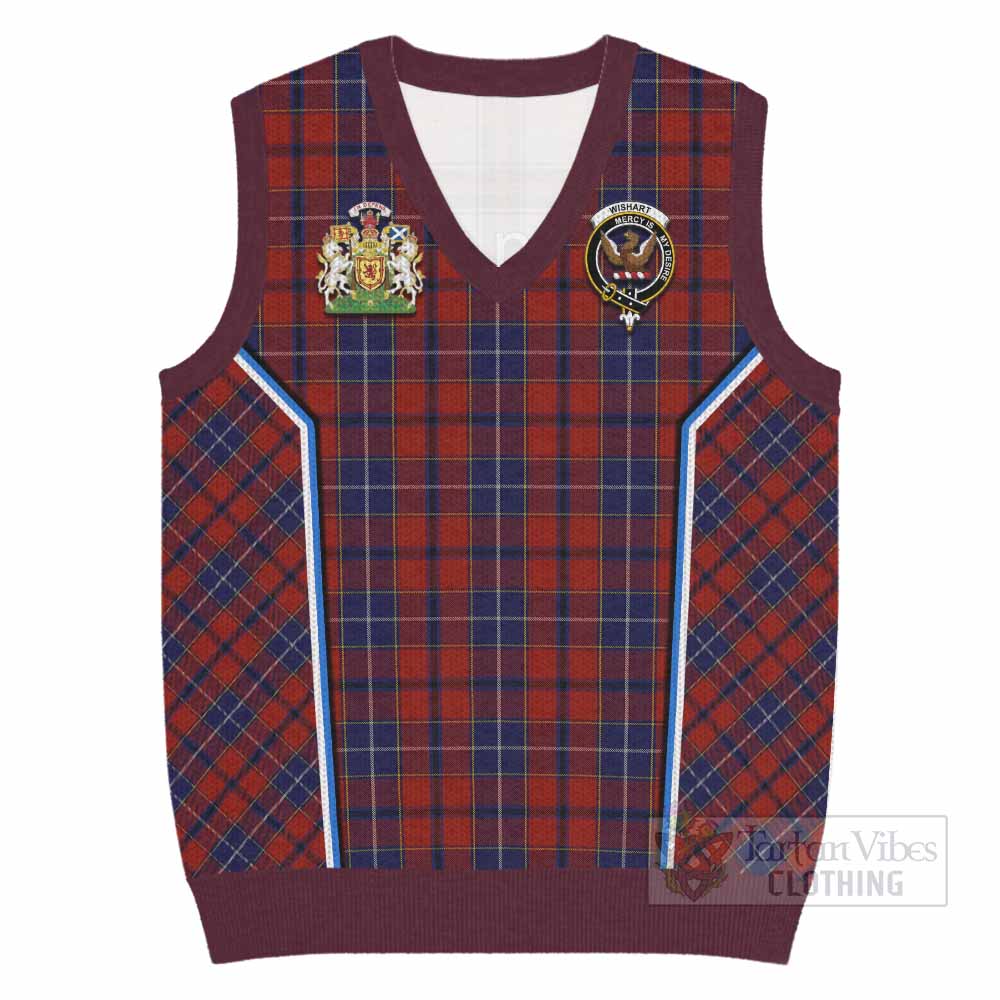 Wishart Tartan Crest Knitted V-Neck Vest Scotland Coat of Arm Flag Style - Tartan Vibes Clothing
