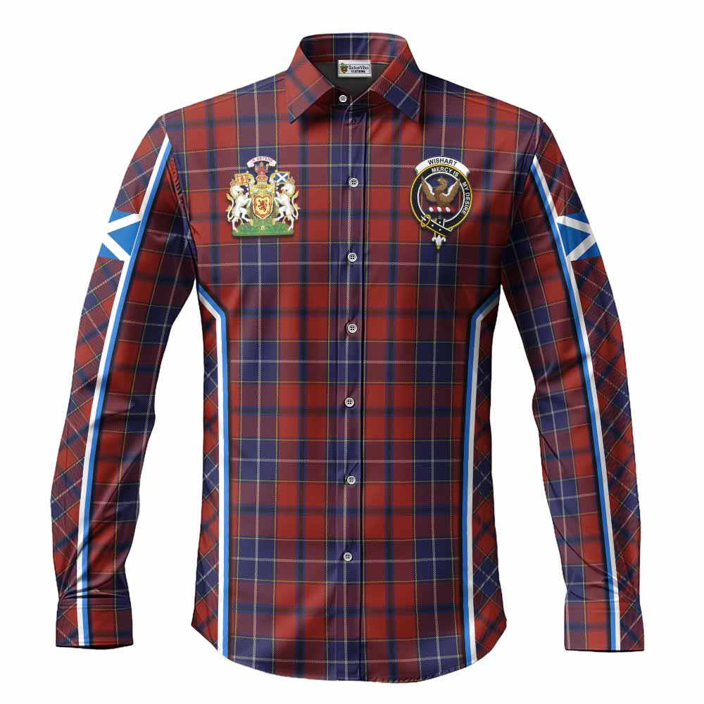 Wishart Tartan Crest Long Sleeve Button Shirts Scotland Coat of Arm Flag Style - Tartan Vibes Clothing