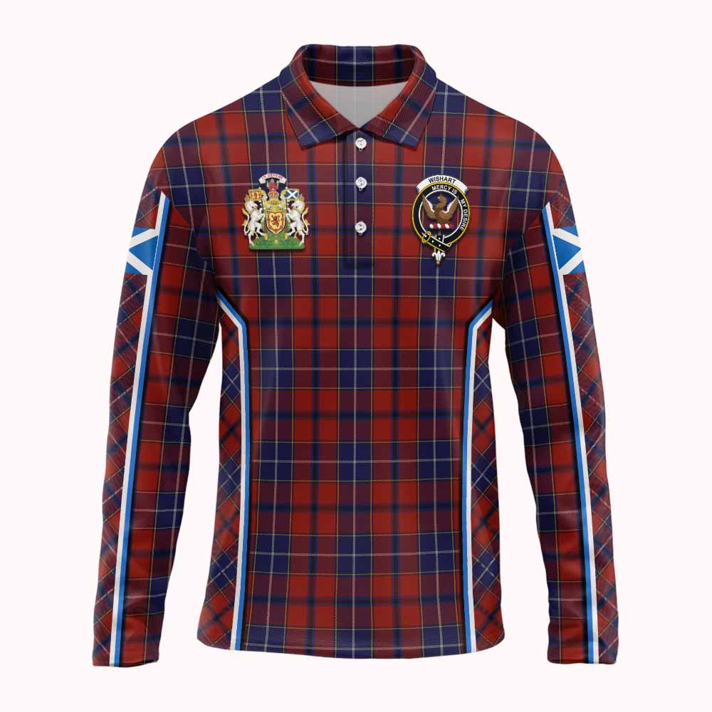 Wishart Tartan Crest Long Sleeve Polo Shirt Scotland Coat of Arm Flag Style - Tartan Vibes Clothing