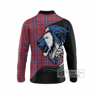 Wishart Tartan Crest Long Sleeve Polo Shirt Scottish Golden Lions Wave Flow