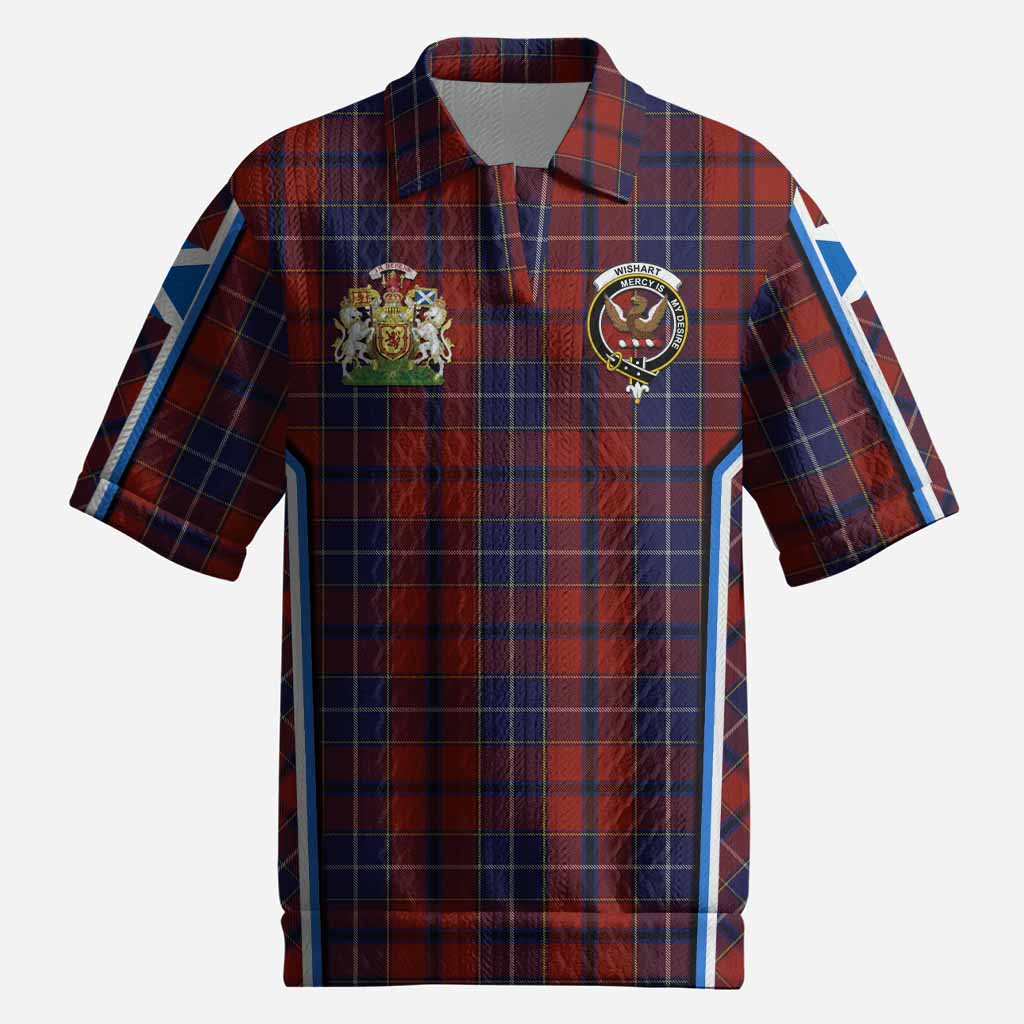 Wishart Tartan Crest Men’s Polo Sweater Top Scotland Coat of Arm Flag Style