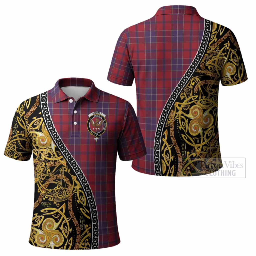 Wishart Tartan Crest Polo Shirt Celtic Knot and Triple Trickle Spiral Symbols