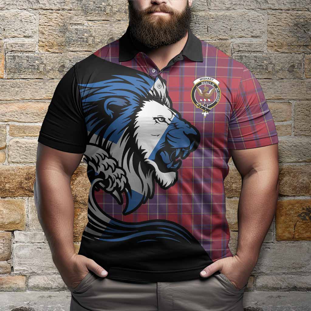 Wishart Tartan Crest Polo Shirt Scottish Golden Lions Wave Flow