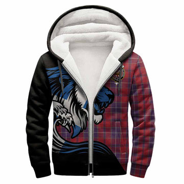 Wishart Tartan Crest Sherpa Hoodie Scottish Golden Lions Wave Flow