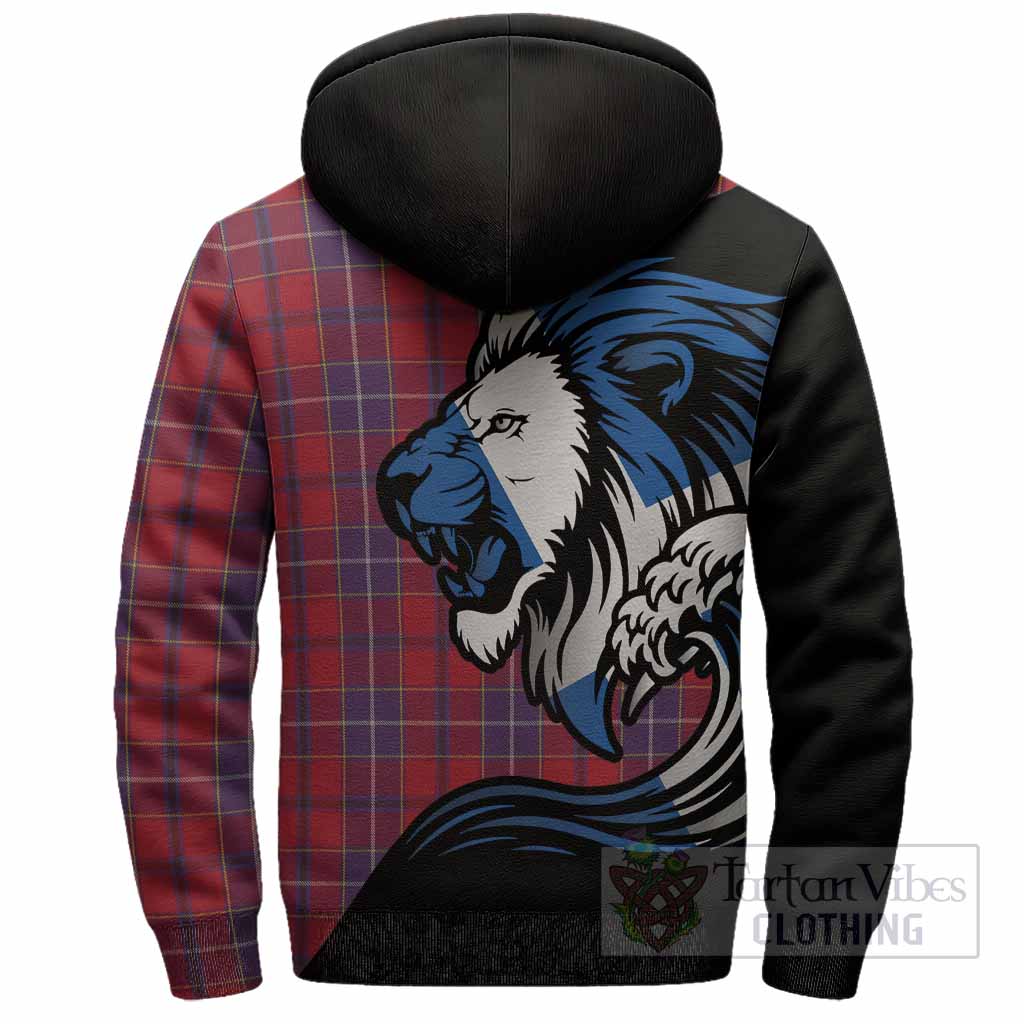 Wishart Tartan Crest Sherpa Hoodie Scottish Golden Lions Wave Flow