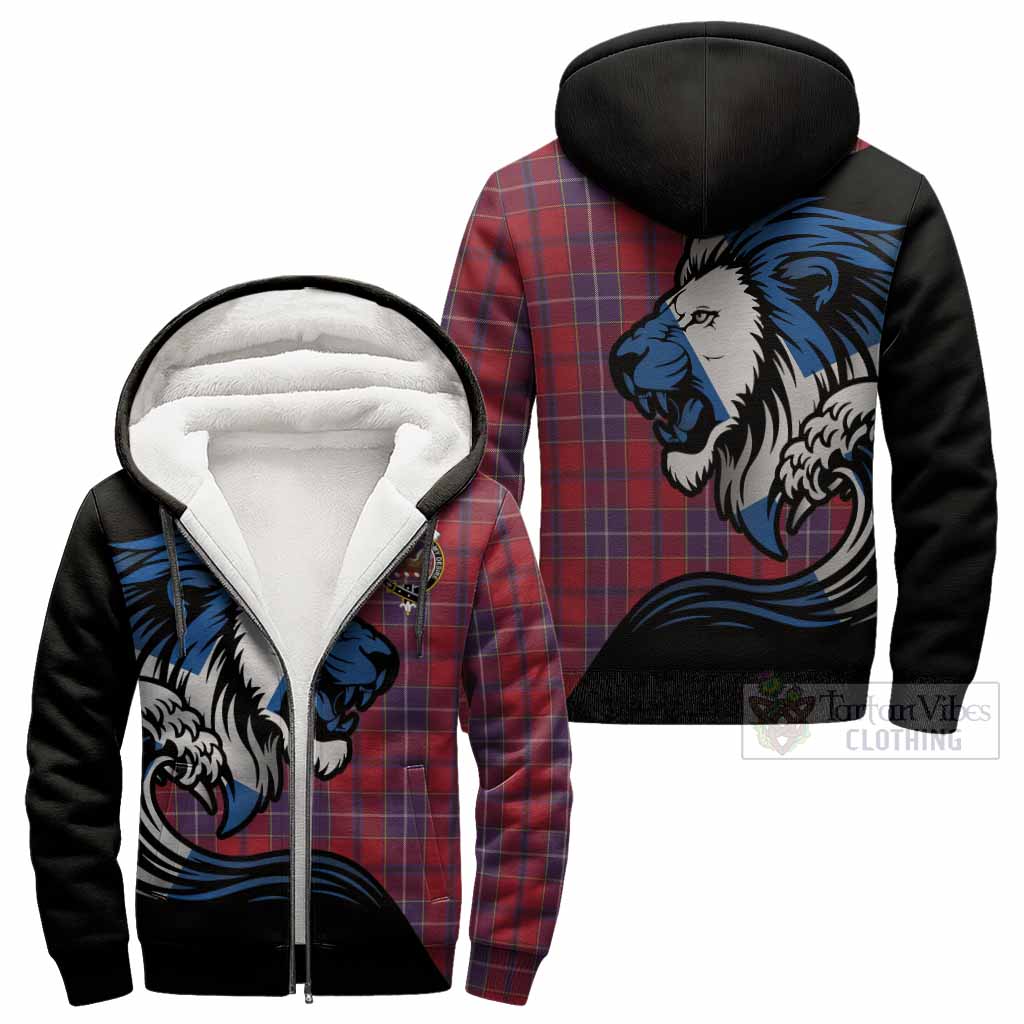 Wishart Tartan Crest Sherpa Hoodie Scottish Golden Lions Wave Flow
