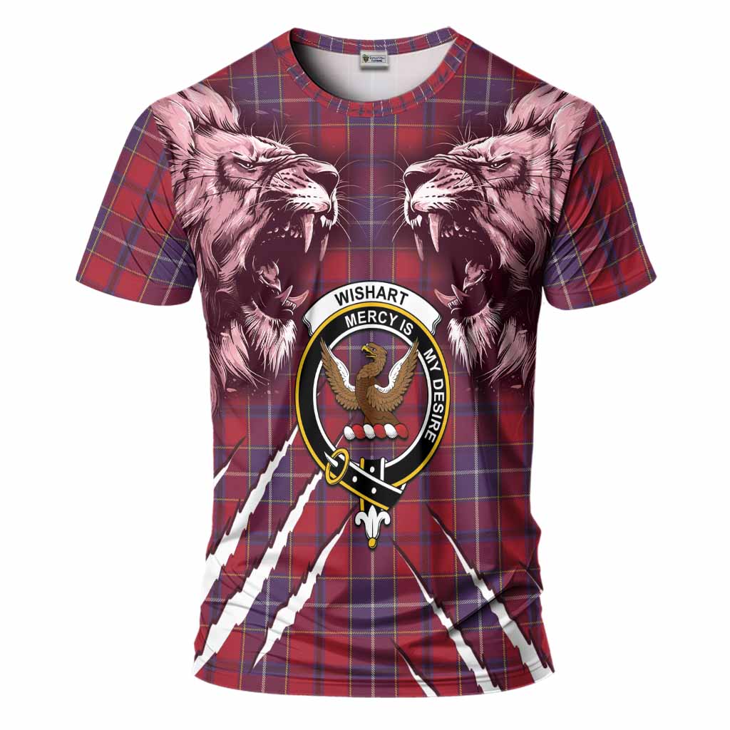 Wishart Tartan Crest T-Shirt Ferocious Lion Style