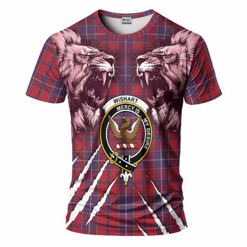 Wishart Tartan Crest T-Shirt Ferocious Lion Style