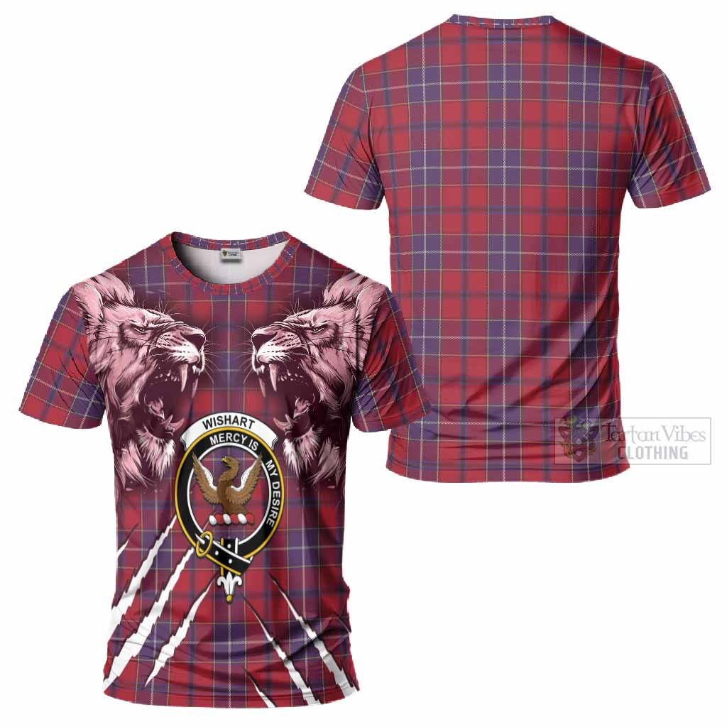 Wishart Tartan Crest T-Shirt Ferocious Lion Style