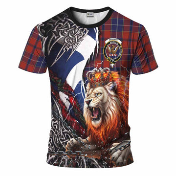 Wishart Tartan Crest T-Shirt Heritage Flag Grunge Celtic Knot and Lion Rampant