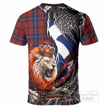 Wishart Tartan Crest T-Shirt Heritage Flag Grunge Celtic Knot and Lion Rampant