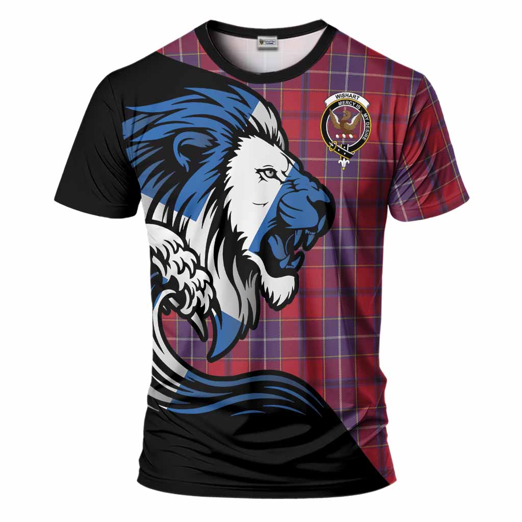 Wishart Tartan Crest T-Shirt Scottish Golden Lions Wave Flow