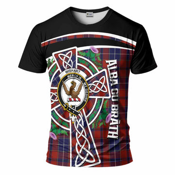 Wishart Tartan Crest T-Shirt Scottish Thistle Celtic Cross Alba Gu Brath