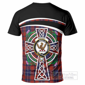 Wishart Tartan Crest T-Shirt Scottish Thistle Celtic Cross Alba Gu Brath