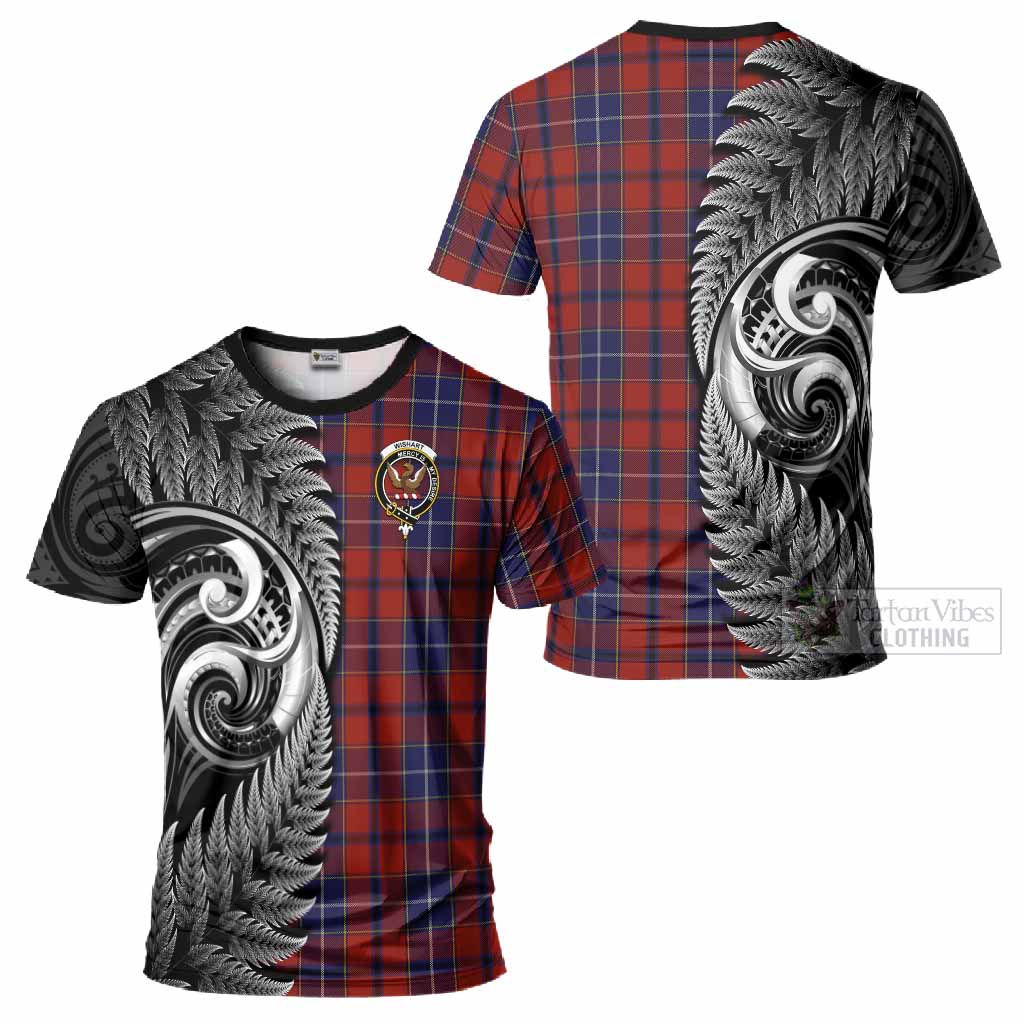 Wishart Tartan Crest T-Shirt With New Zealand Silver Fern Maori Koru