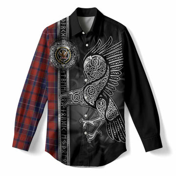 Wishart Tartan Crest Women Casual Shirt Norse Mythology Viking Odin Crow Tattoo