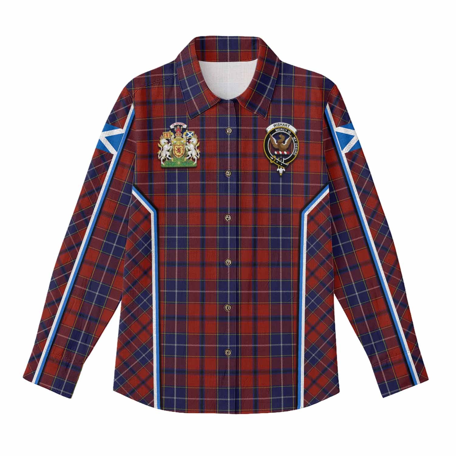 Wishart Tartan Crest Women Casual Shirt Scotland Coat of Arm Flag Style - Tartan Vibes Clothing