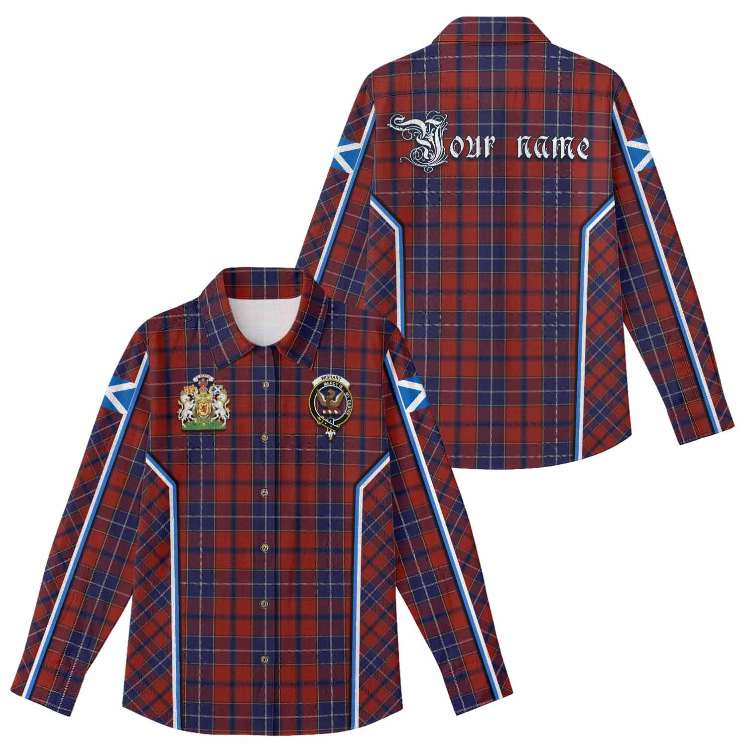 Wishart Tartan Crest Women Casual Shirt Scotland Coat of Arm Flag Style - Tartan Vibes Clothing