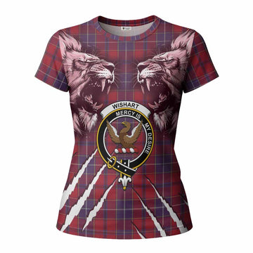 Wishart Tartan Crest Women T shirt Ferocious Lion Style