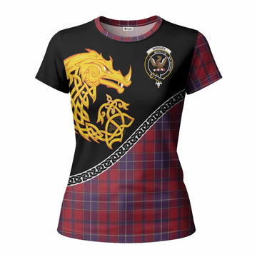 Wishart Tartan Crest Women T shirt Legendary Dragon Knot Half Style