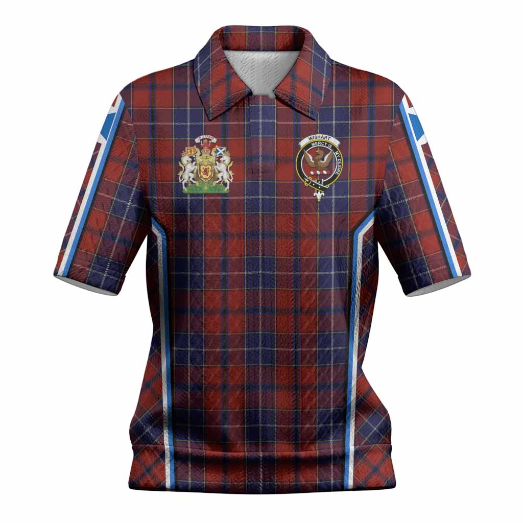 Wishart Tartan Crest Women’s Polo Sweater Top Scotland Coat of Arm Flag Style