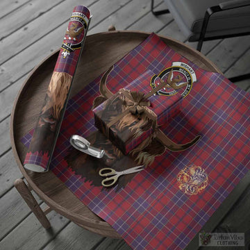 Wishart Tartan Crest Wrapping Paper Scotland Heilan Coo Tartan Seamless Style
